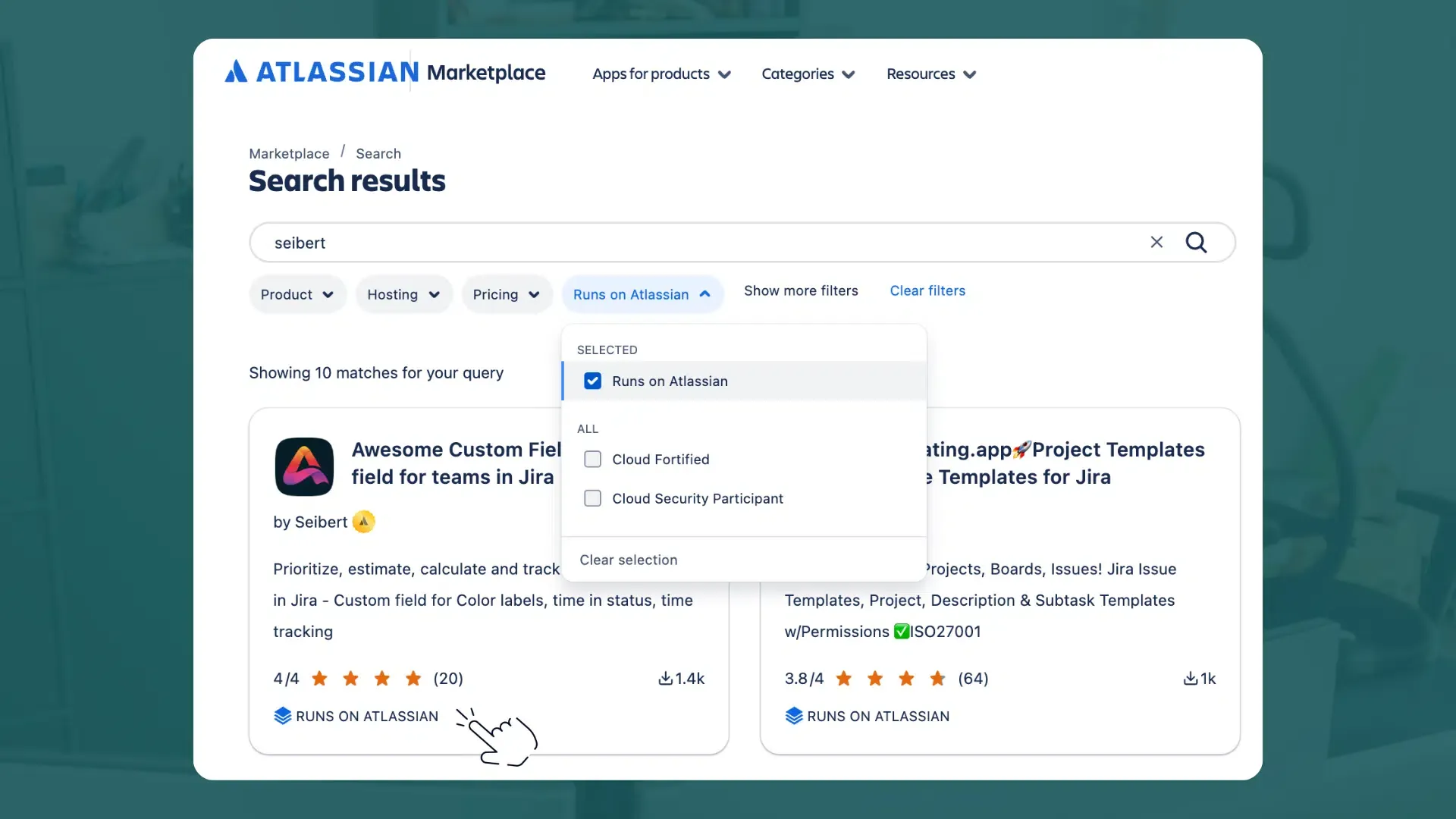 Illustration av “Runs on Atlassian”-märket som visar att appdata lagras inom Atlassians egen infrastruktur