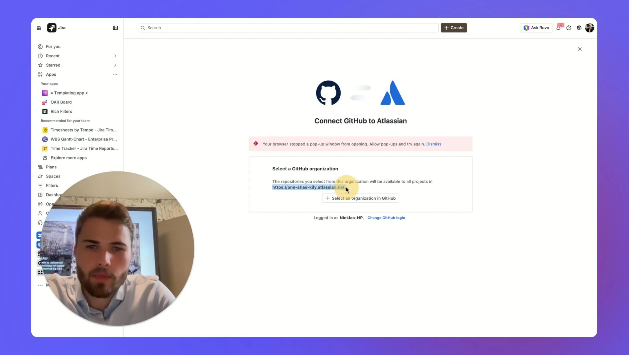 Välj repositories som ska kopplas med Jira