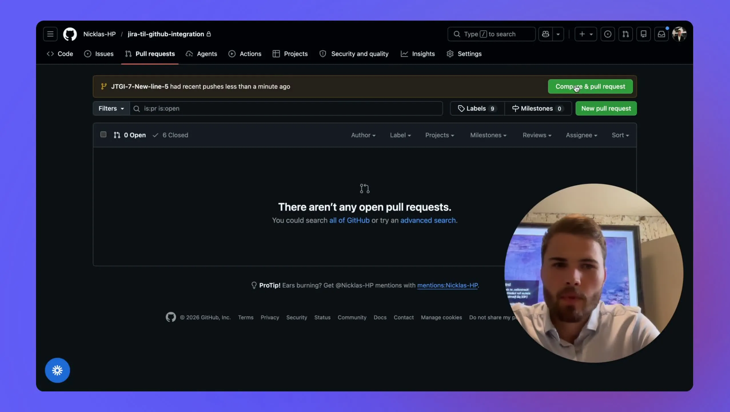 Jira visar branch, PR och commit på uppgiften