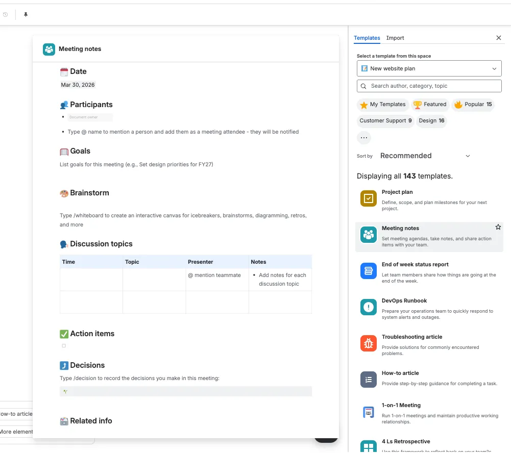 Confluence-mallar – välj bland 143 mallar inkl. mötesanteckningar, projektplan och DevOps Runbook