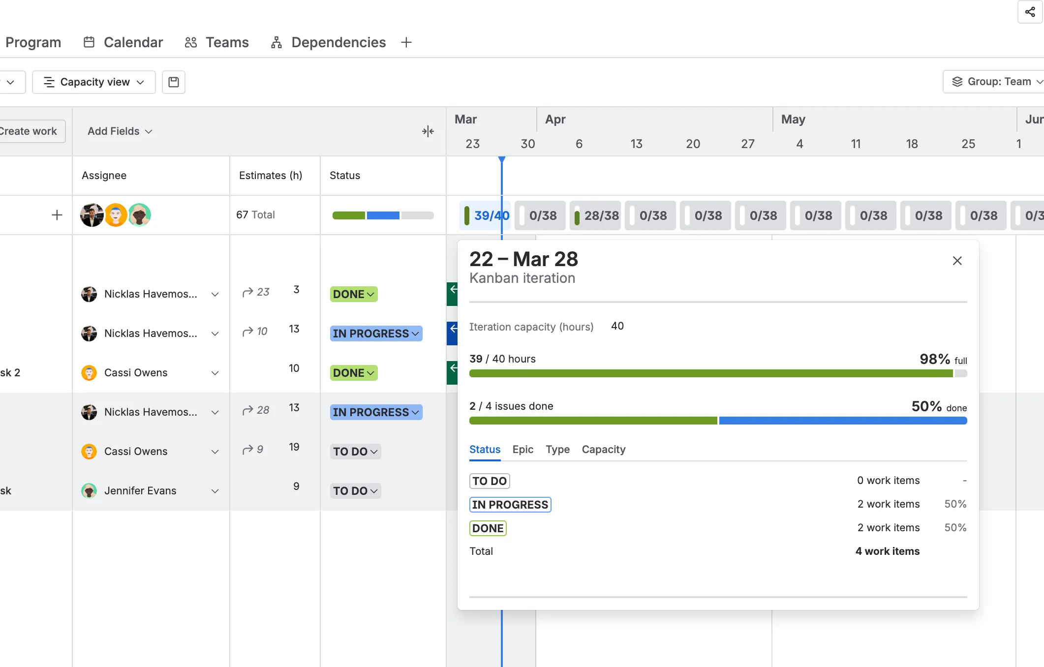 Kapacitetsstyring i Jira Plans